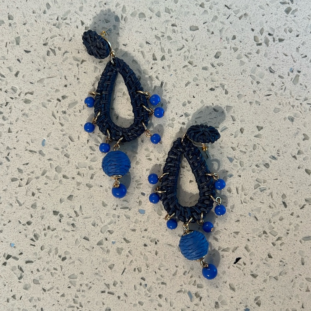 Lilly Pulitzer Dark Blue Raffia Earrings